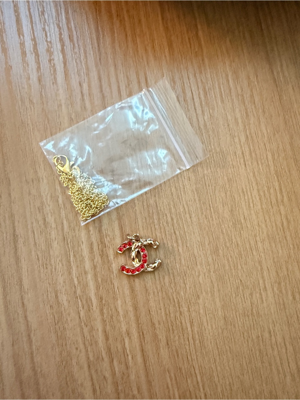 Gold-Tone Red Enamel Double-C Logo Charm Pendant